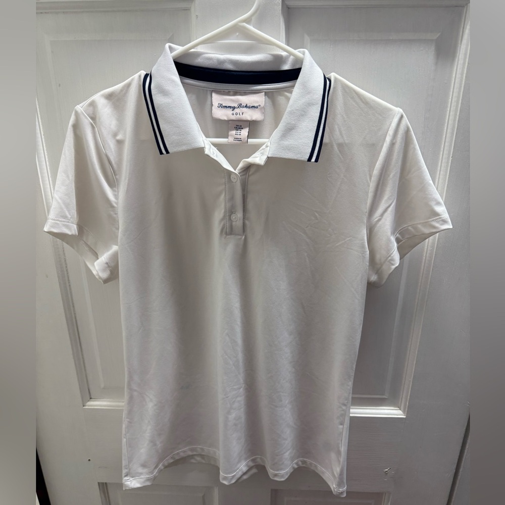 Tommy Bahama White Golf Polo with Black Trim
